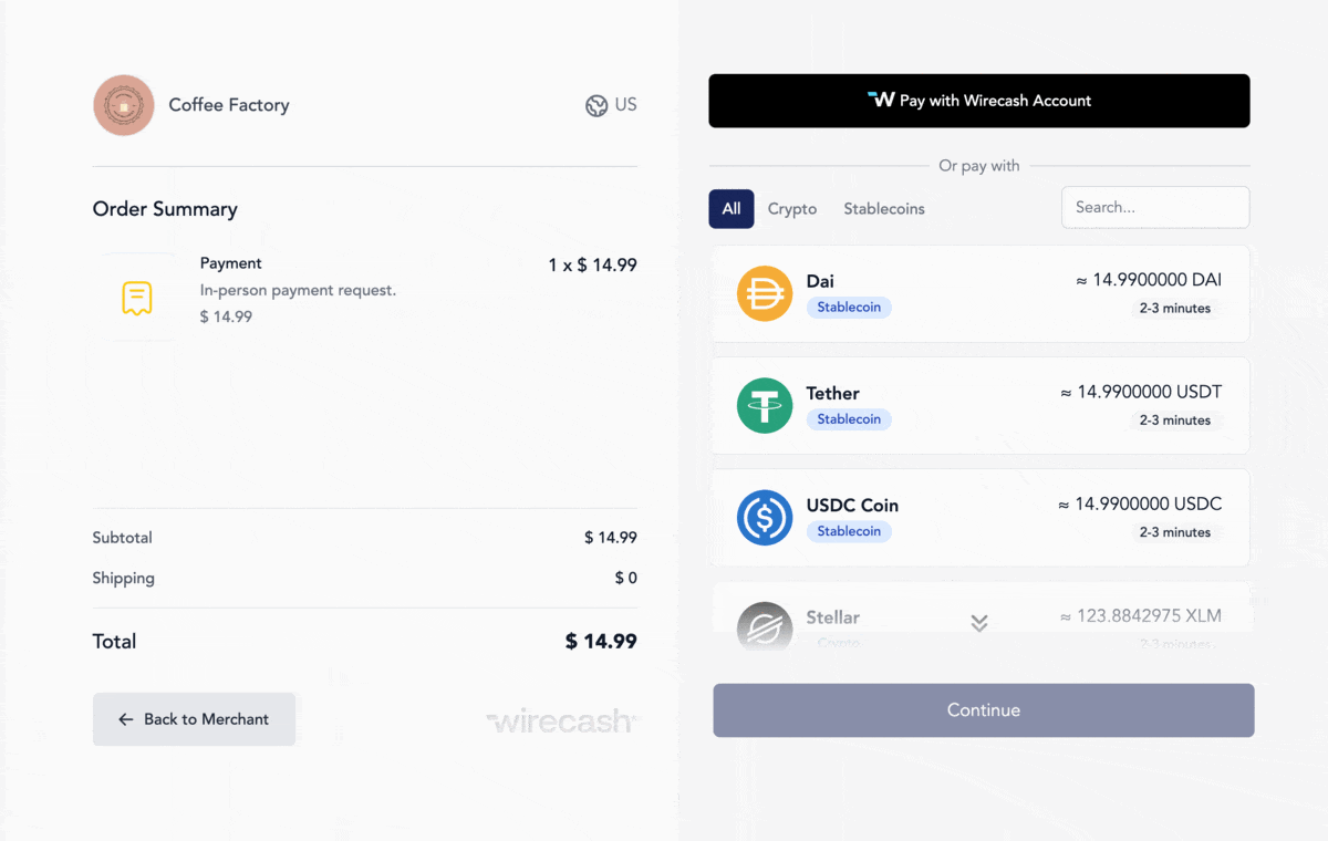 crypto payment checkout